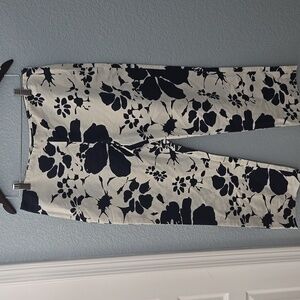 VTG RALPH LAUREN White Cropped Barbados Pants In Graphic Navy Floral Print Sz 10